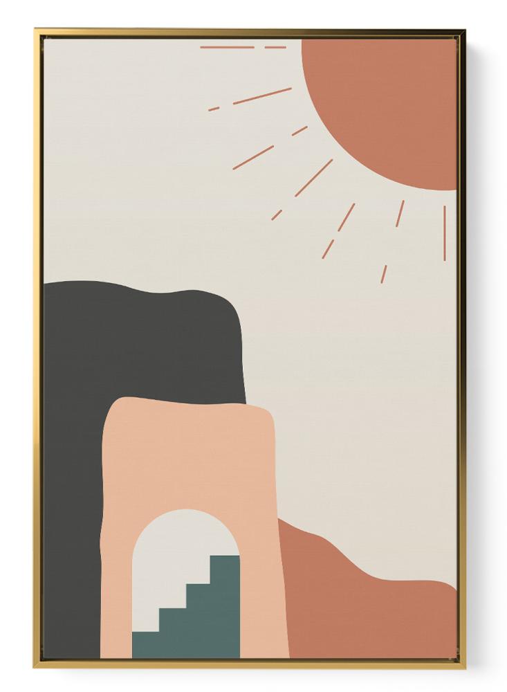 Canvas painting on a wooden frame with an abstract art design of the sun