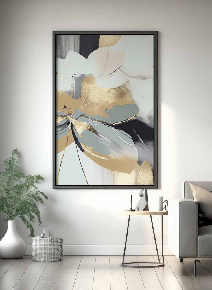 Canvas board on wooden frame, abstract art design of flowers, for home, living room, office, decoration