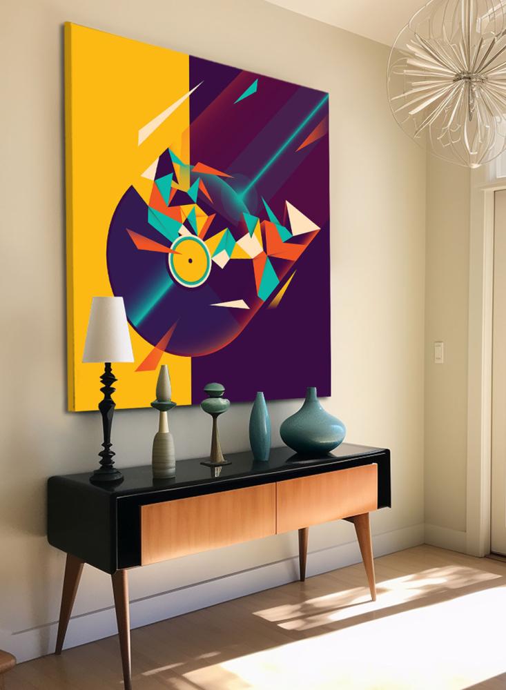 Canvas painting on a wooden frame with conceptual art for Haya's design, let's celebrate