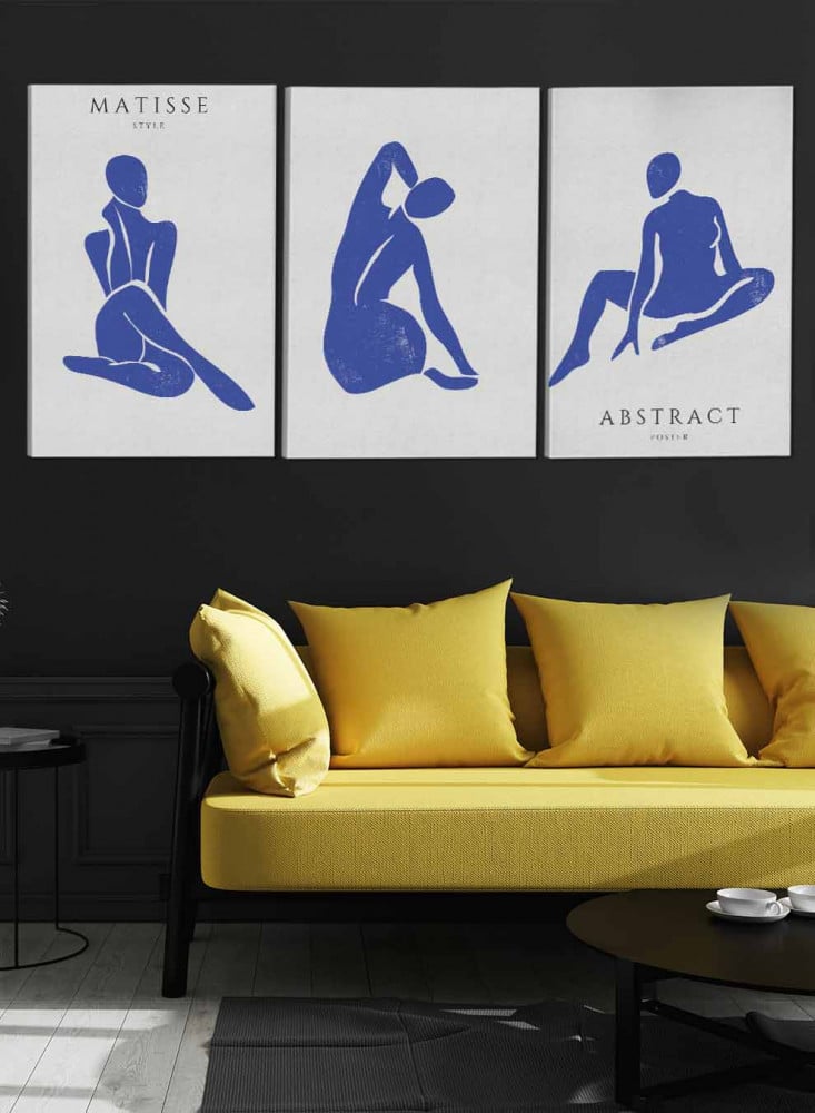 Set of 3 Canvas Paintings on Wooden Frame, Painted Woman Design, for Home, Living Room, Office, Decoration