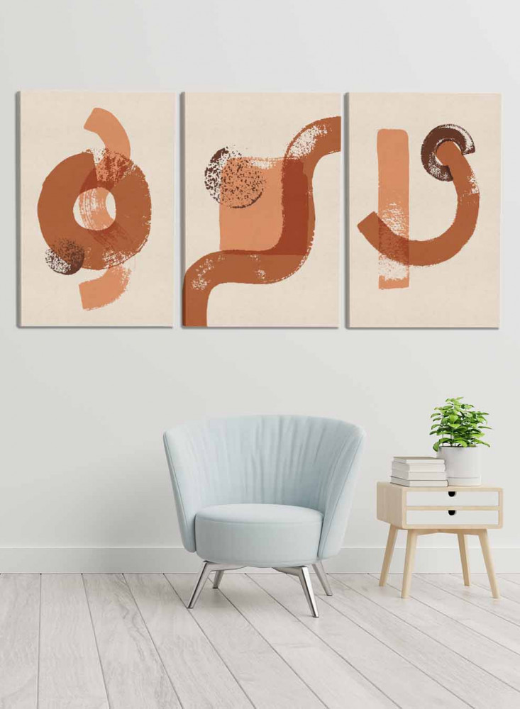 طقم من ٣ لوحات كانفاس على إطار خشبي، تصميم رسم تجريدي بالفرشاة، للمنزل، غرفة المعيشة، المكتب، الديكور