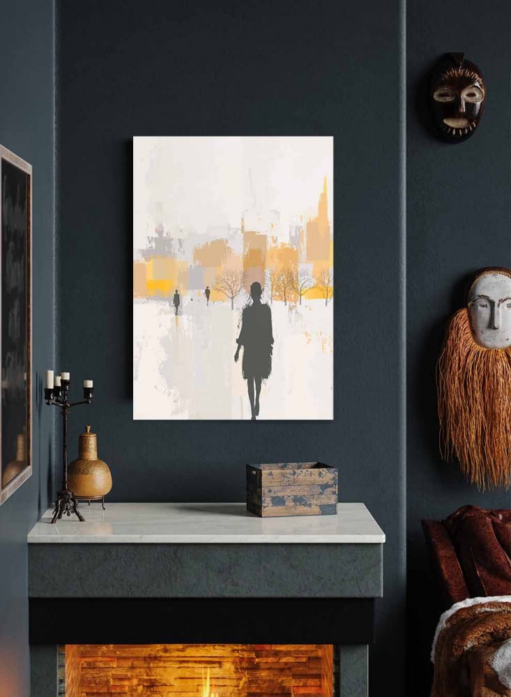 Canvas Painting on Wood Frame, Abstract Art Design of a Walking Woman, for Home, Living Room, Office, Decoration