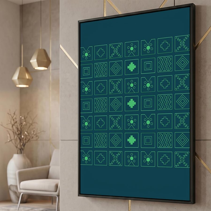 لوحة كانفاس على إطار خشبي بتصميم نمط مستوحى من الطابع السعودي