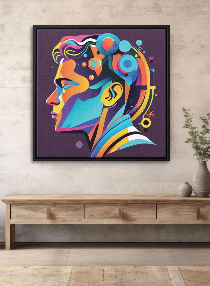 Canvas board on wooden frame with conceptual art for designing an artistic pattern for the man