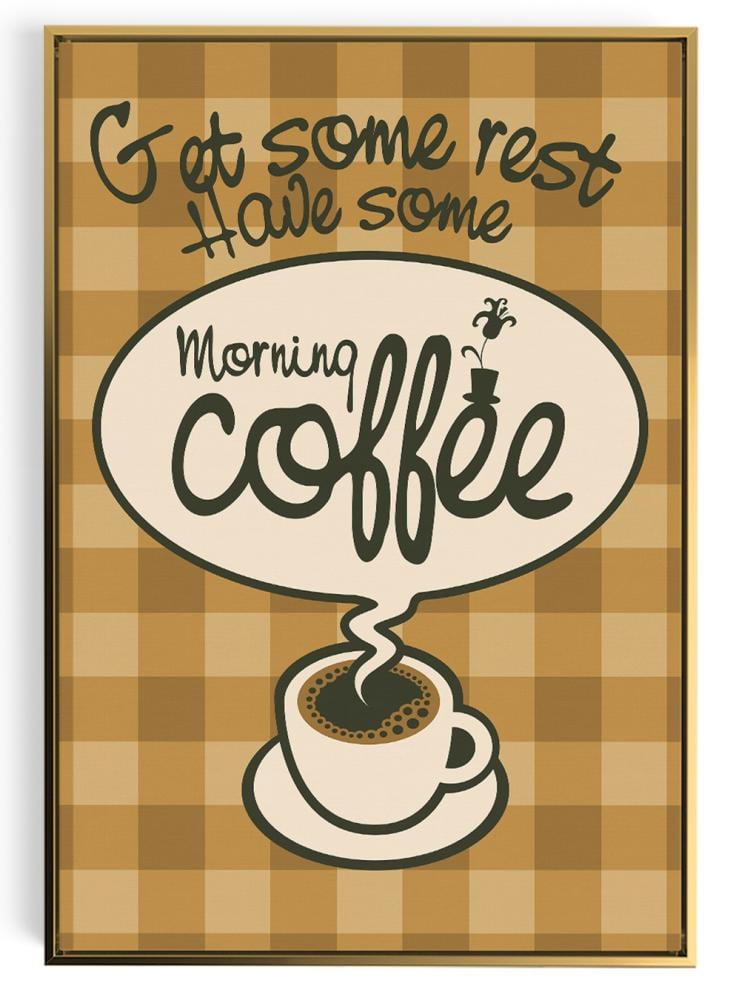 Canvas painting on wooden frame with morning coffee design
