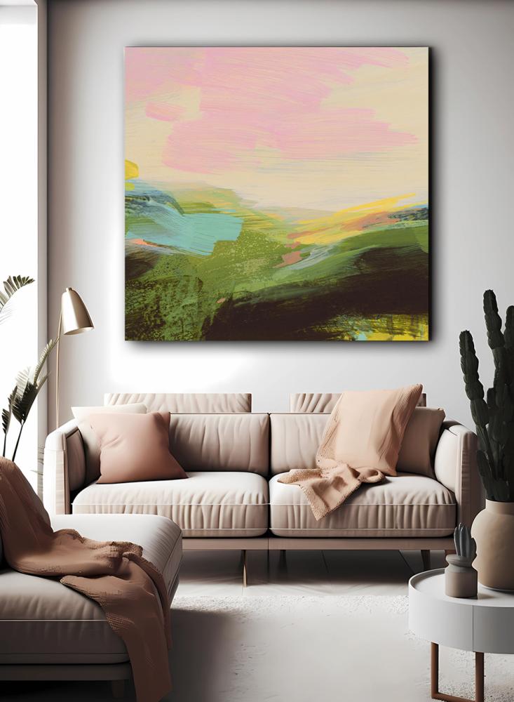 Canvas painting on a wooden frame with a colorful artistic pattern design