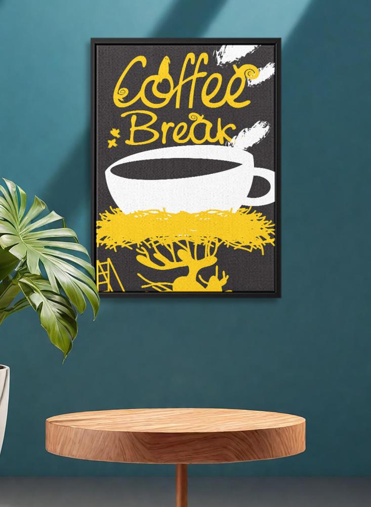 Canvas board on wooden frame with coffee lounge design