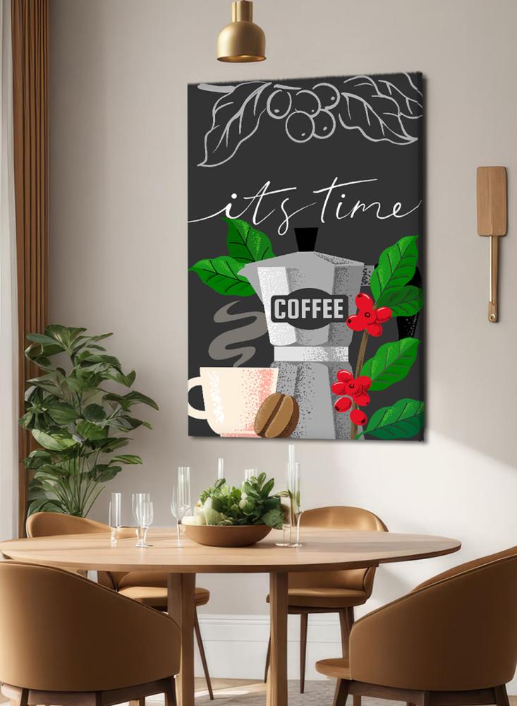 Canvas board on wooden frame with coffee time design