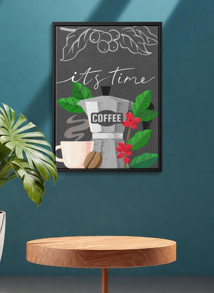 Canvas board on wooden frame with coffee time design