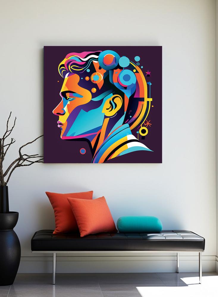 Canvas board on wooden frame with conceptual art for designing an artistic pattern for the man