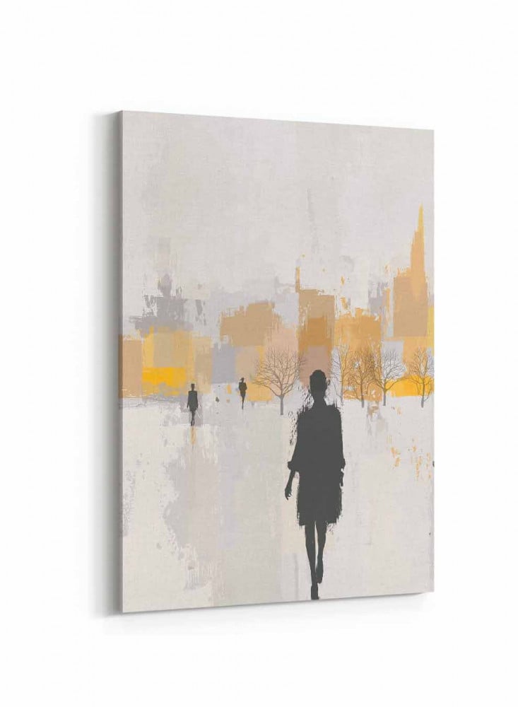Canvas Painting on Wood Frame, Abstract Art Design of a Walking Woman, for Home, Living Room, Office, Decoration