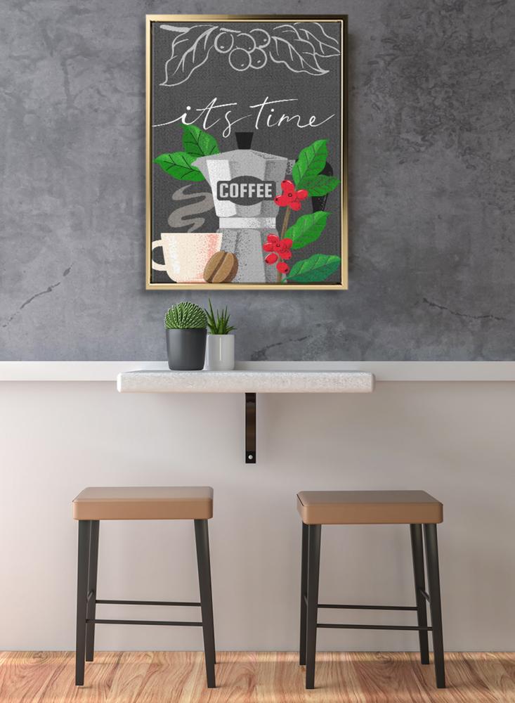 Canvas board on wooden frame with coffee time design