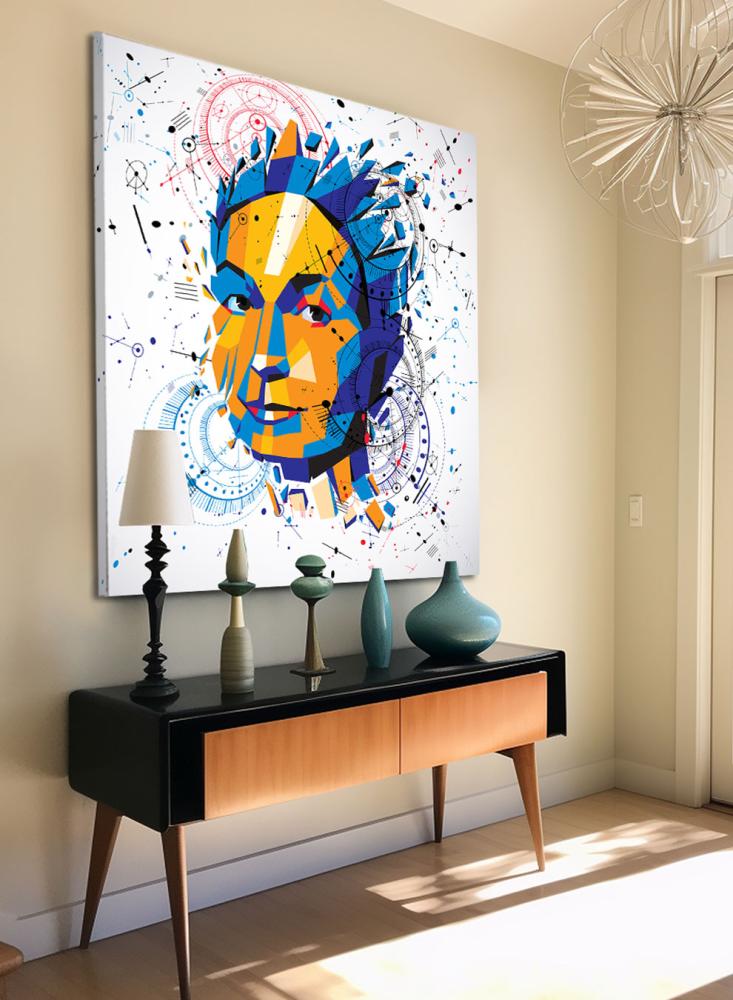 Canvas painting on a wooden frame in conceptual art of a smart woman design