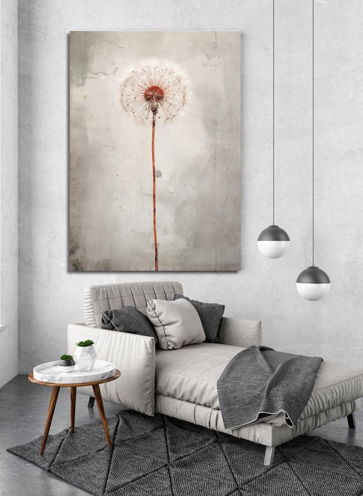 Canvas board on wooden frame with dandelion flower design