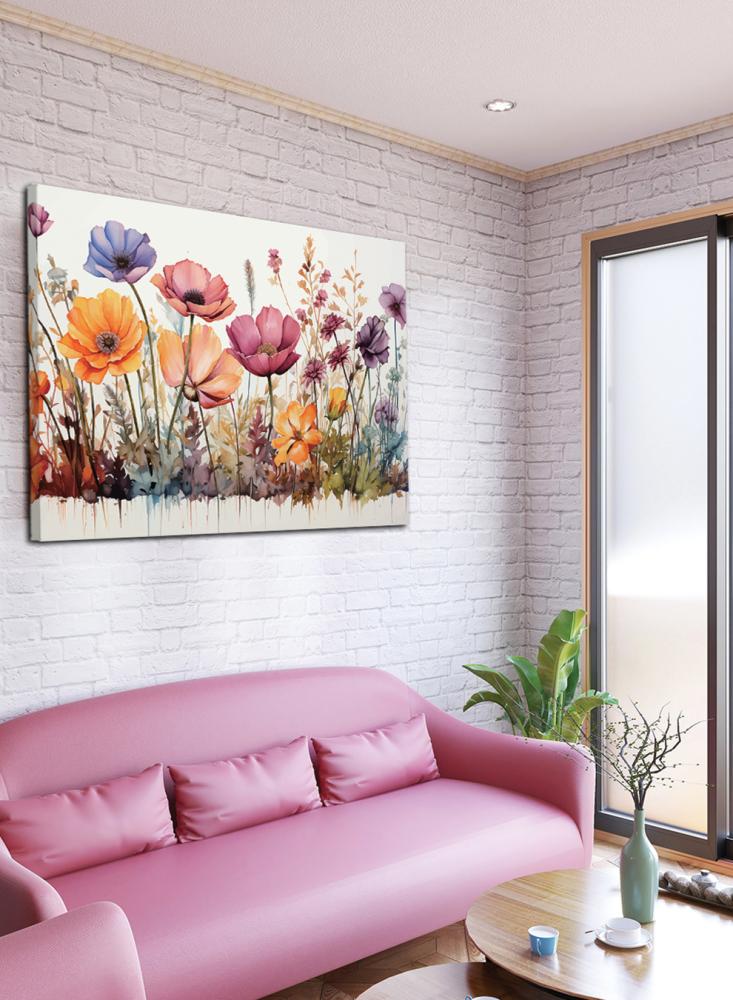Canvas painting on wooden frame with colorful flower design