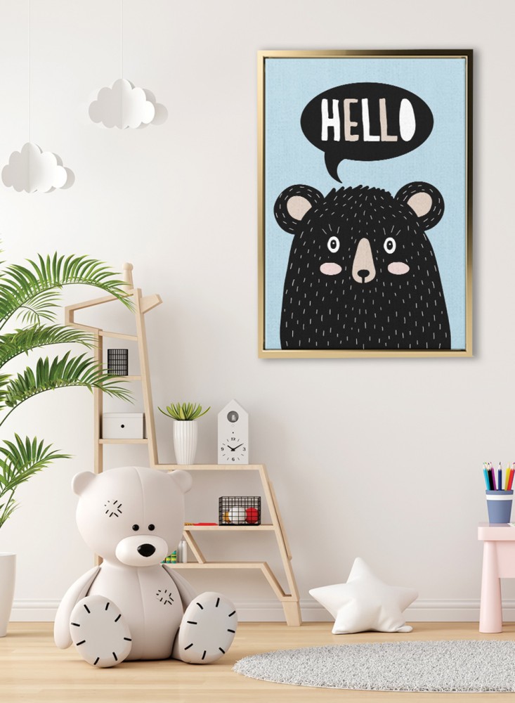 Canvas painting on wooden frame with a playful bear design