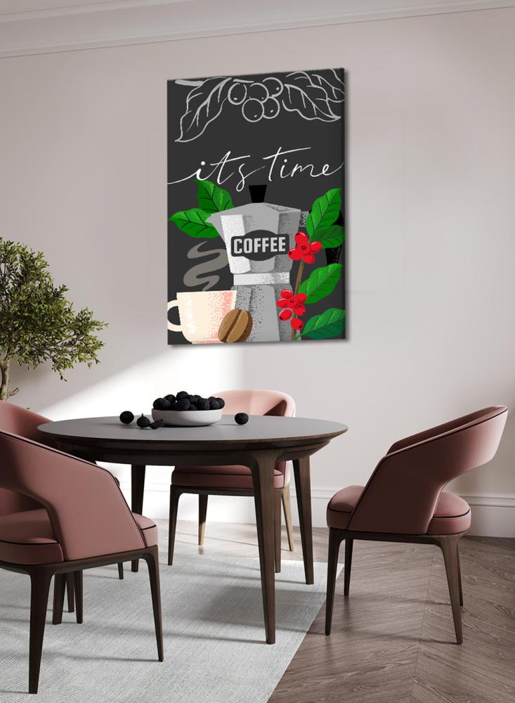 Canvas board on wooden frame with coffee time design