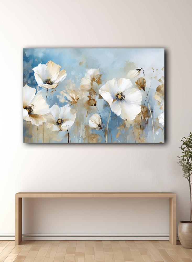 Canvas painting on wooden frame with a design of an oil painting of flowers