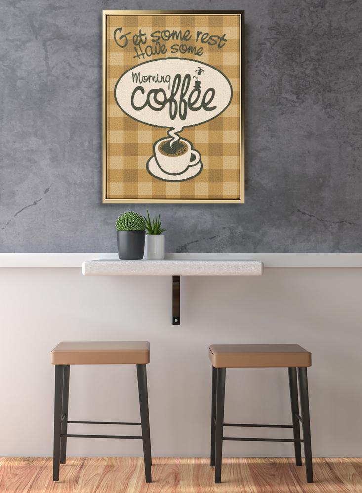 Canvas painting on wooden frame with morning coffee design