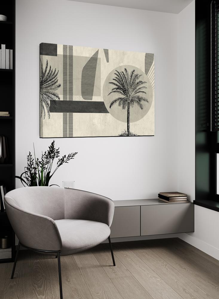 Canvas board on wooden frame with tropical tree design
