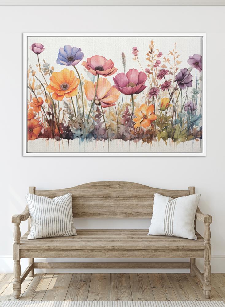 Canvas painting on wooden frame with colorful flower design