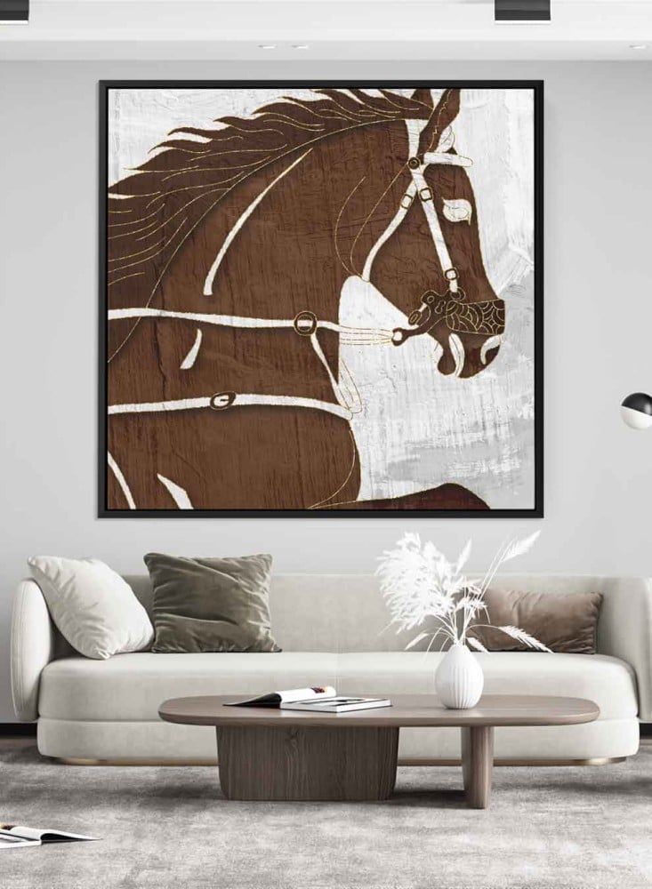 Canvas painting on a wooden frame with an abstract art design of the warrior horse