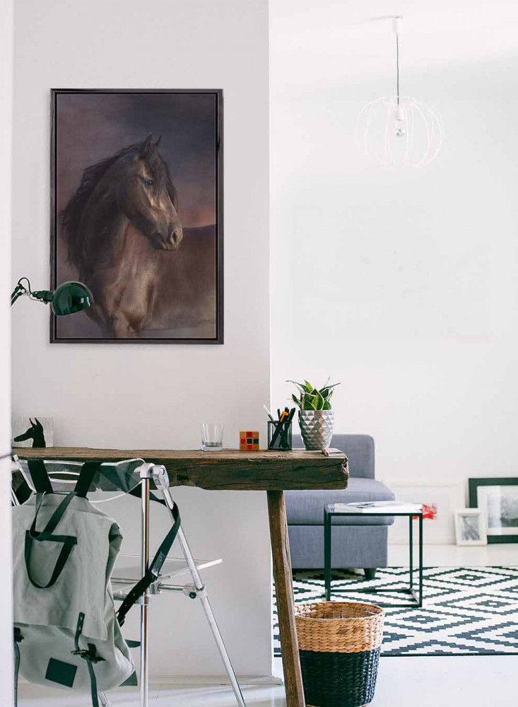 Canvas painting on a wooden frame, horse design with desert dust, for home, living room, office, decoration