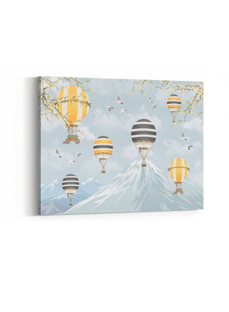 Canvas painting on wooden frame with hot air balloon design