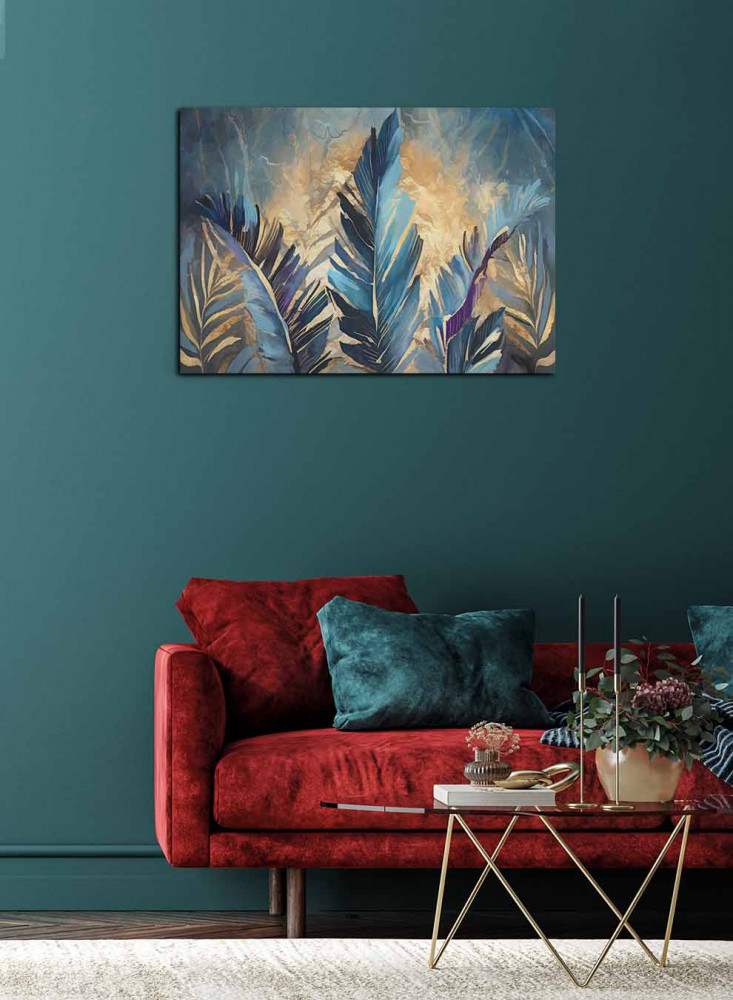 Canvas Painting on Wood Frame, Botanical Leaves Oil Art Design, for Home, Living Room, Office, Decoration