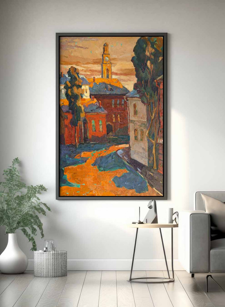Canvas board on wooden frame, sunset design on the countryside, for home, living room, office, decoration
