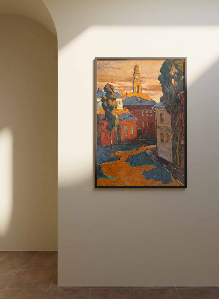 Canvas board on wooden frame, sunset design on the countryside, for home, living room, office, decoration