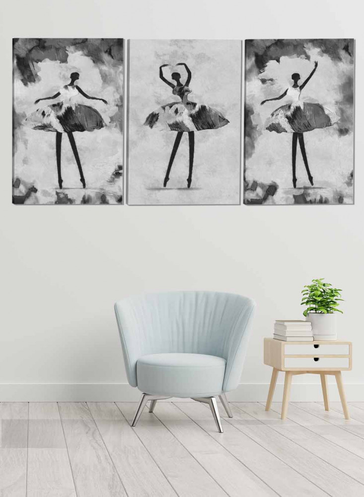 Set of 3 Canvas Paintings on Wooden Frame, Ballet Dancing Girl Design, for Home, Living Room, Office, Decoration