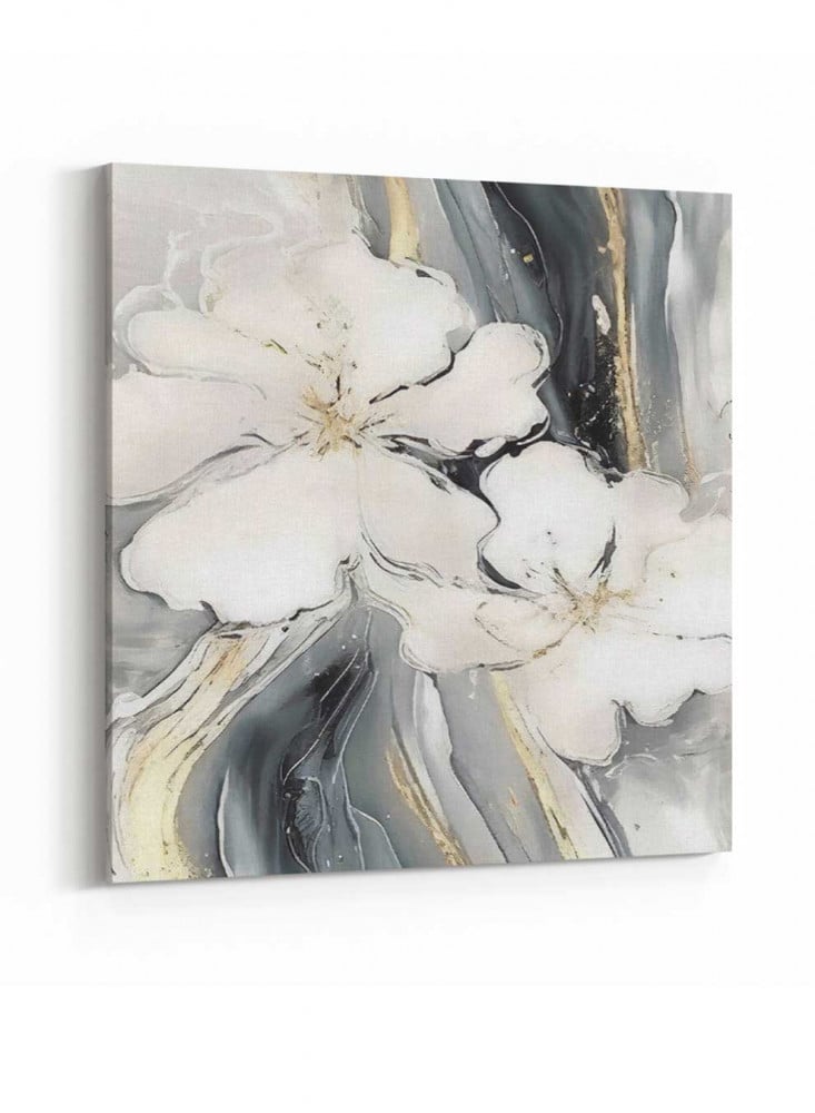 Canvas square painting on wooden frame, oil art design of flowers, for home, living room, office, decoration