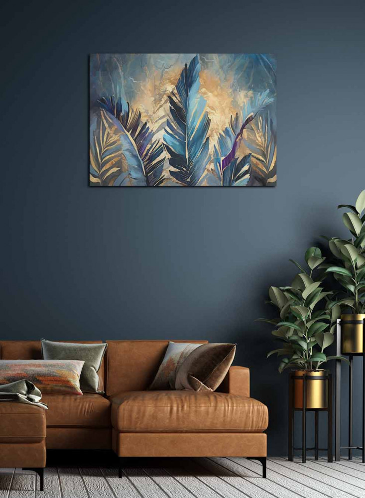 Canvas Painting on Wood Frame, Botanical Leaves Oil Art Design, for Home, Living Room, Office, Decoration