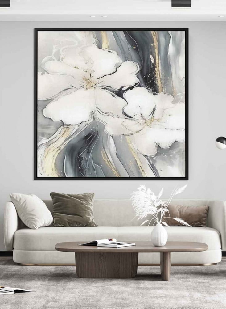 Canvas square painting on wooden frame, oil art design of flowers, for home, living room, office, decoration