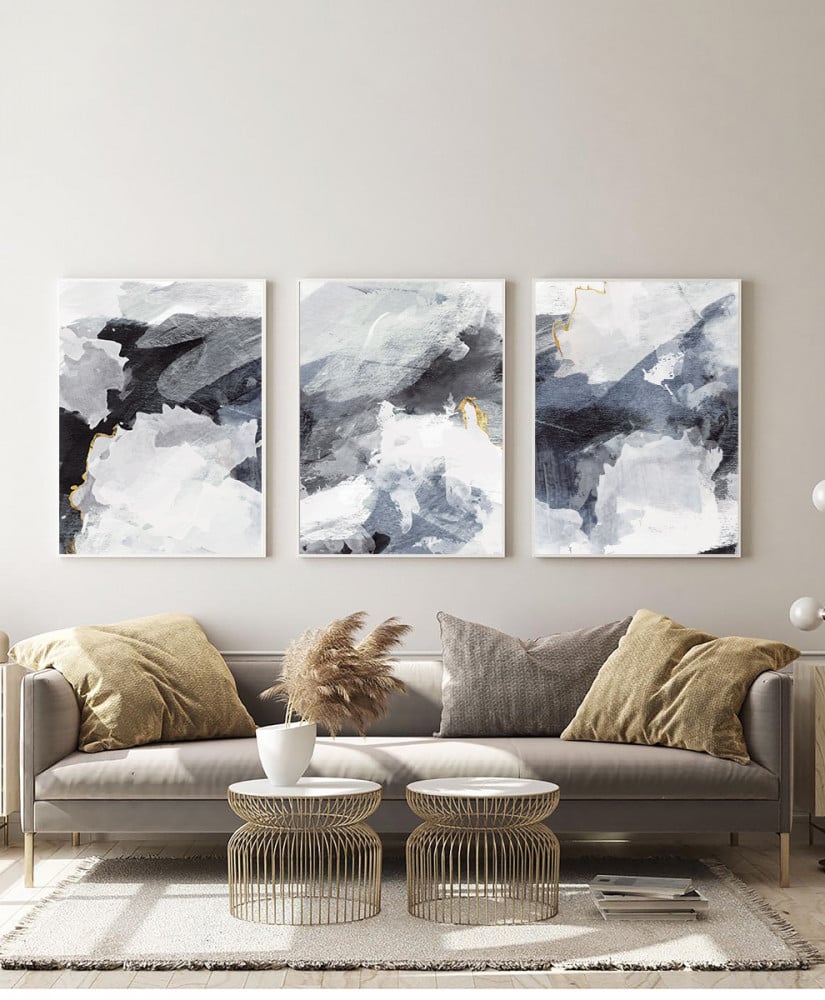طقم من ٣ لوحات كانفاس على إطار خشبي، تصميم رسم بالألوان المائية، للمنزل، غرفة المعيشة، المكتب، الديكور