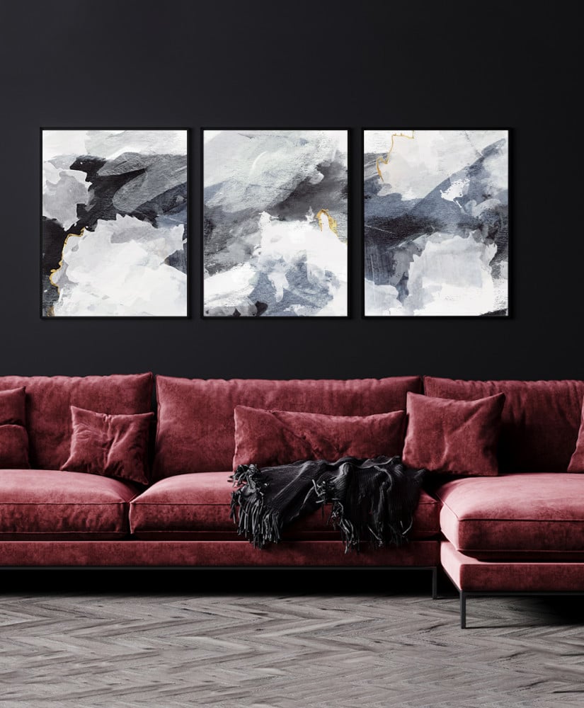 طقم من ٣ لوحات كانفاس على إطار خشبي، تصميم رسم بالألوان المائية، للمنزل، غرفة المعيشة، المكتب، الديكور