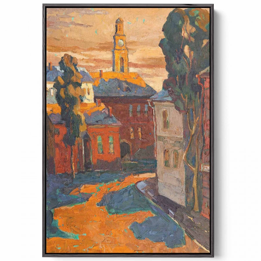 Canvas board on wooden frame, sunset design on the countryside, for home, living room, office, decoration