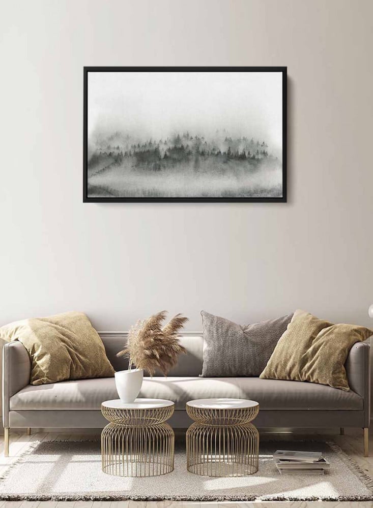 Canvas painting on a wooden frame, misty forest design, for home, living room, office, decoration