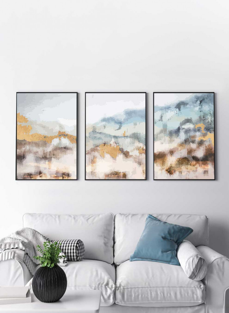 طقم من ٣ لوحات كانفاس على إطار خشبي، تصميم رسم بالألوان المائية، للمنزل، غرفة المعيشة، المكتب، الديكور
