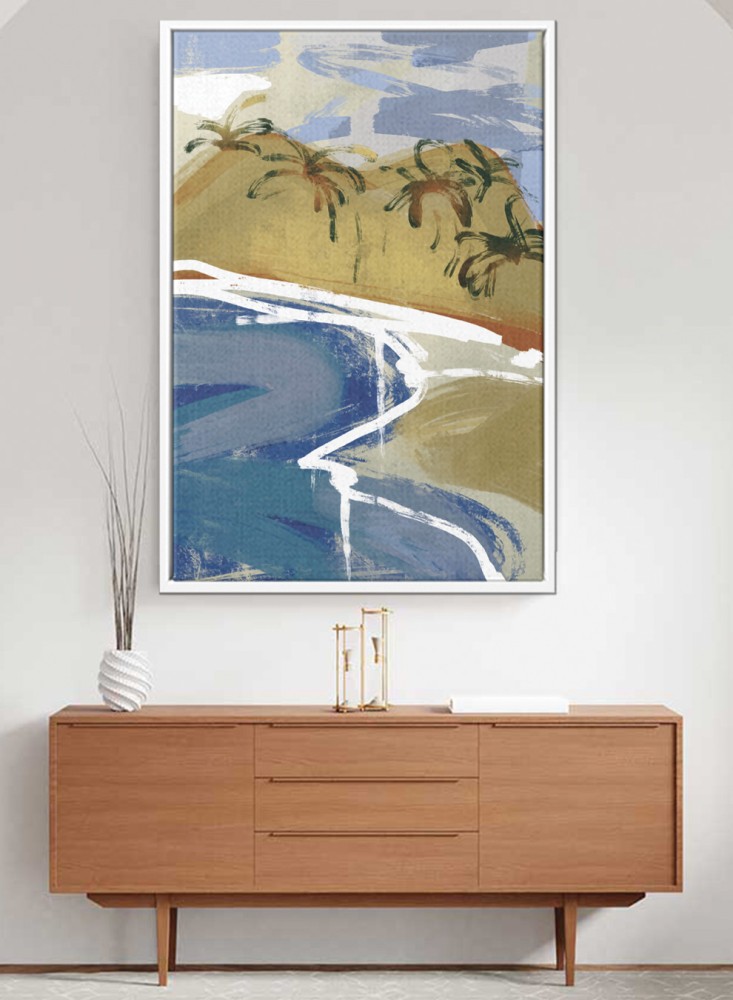 Canvas board on wooden frame with natural scene design of an island