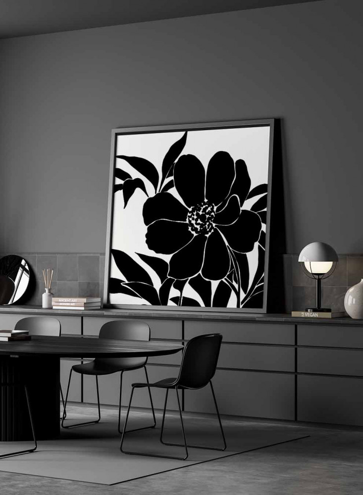 A square canvas board on a wooden frame, abstract flower art design, for home, living room, office, decoration