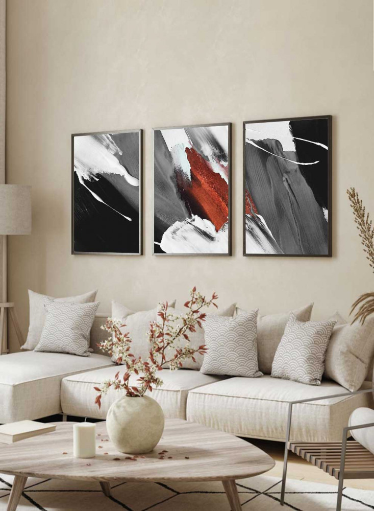 Set of 3 Canvas Paintings on Wooden Frame, Oil Art Design, for Home, Living Room, Office, Decoration