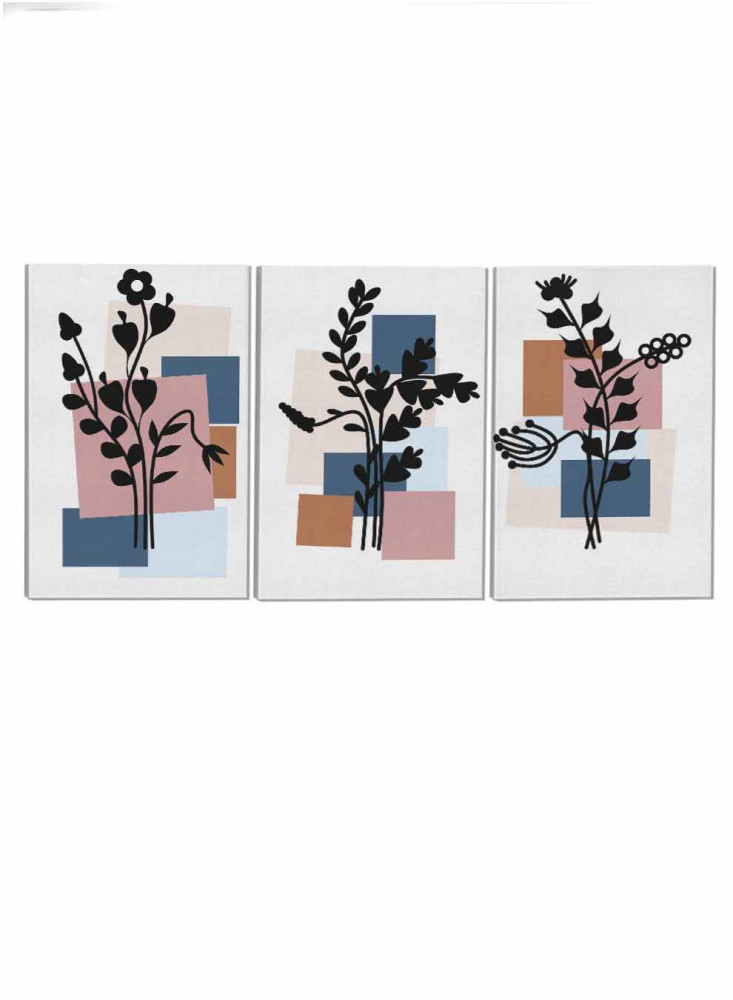 Set of 3 Canvas Paintings on Wooden Frame, Botanical Flowers Design, for Home, Living Room, Office, Decoration