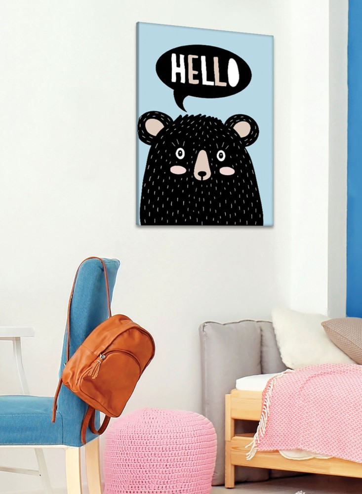 Canvas painting on wooden frame with a playful bear design