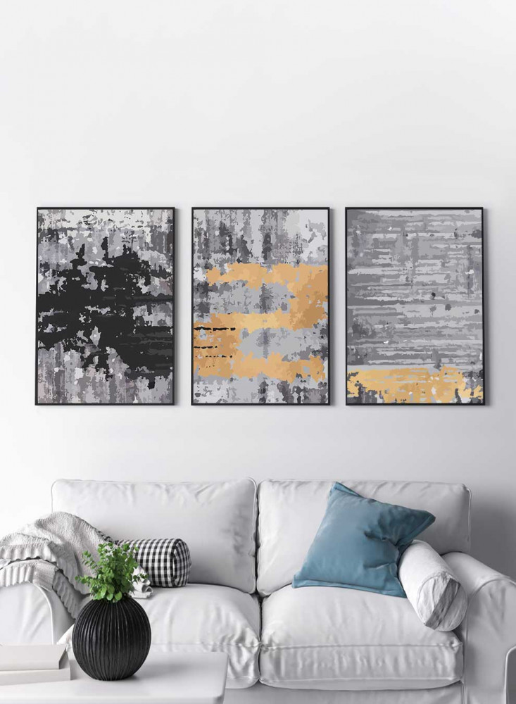 طقم من ٣ لوحات كانفاس على إطار خشبي، تصميم رسم بالألوان المائية، للمنزل، غرفة المعيشة، المكتب، الديكور
