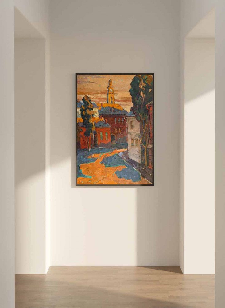 Canvas board on wooden frame, sunset design on the countryside, for home, living room, office, decoration