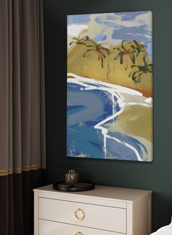 Canvas board on wooden frame with natural scene design of an island