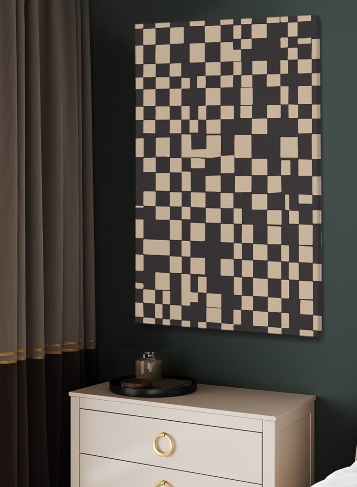 Canvas painting on wooden frame with a checkered design