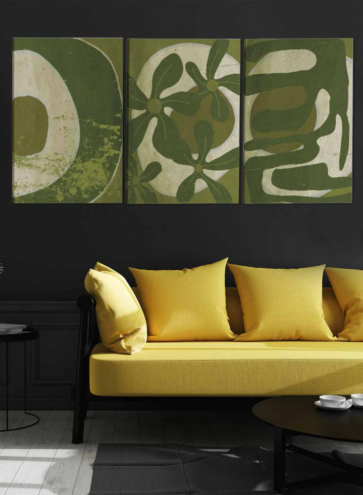 Set of 3 Canvas Paintings on Wooden Frame, Abstract Floral Painting Design, for Home, Living Room, Office, Decoration